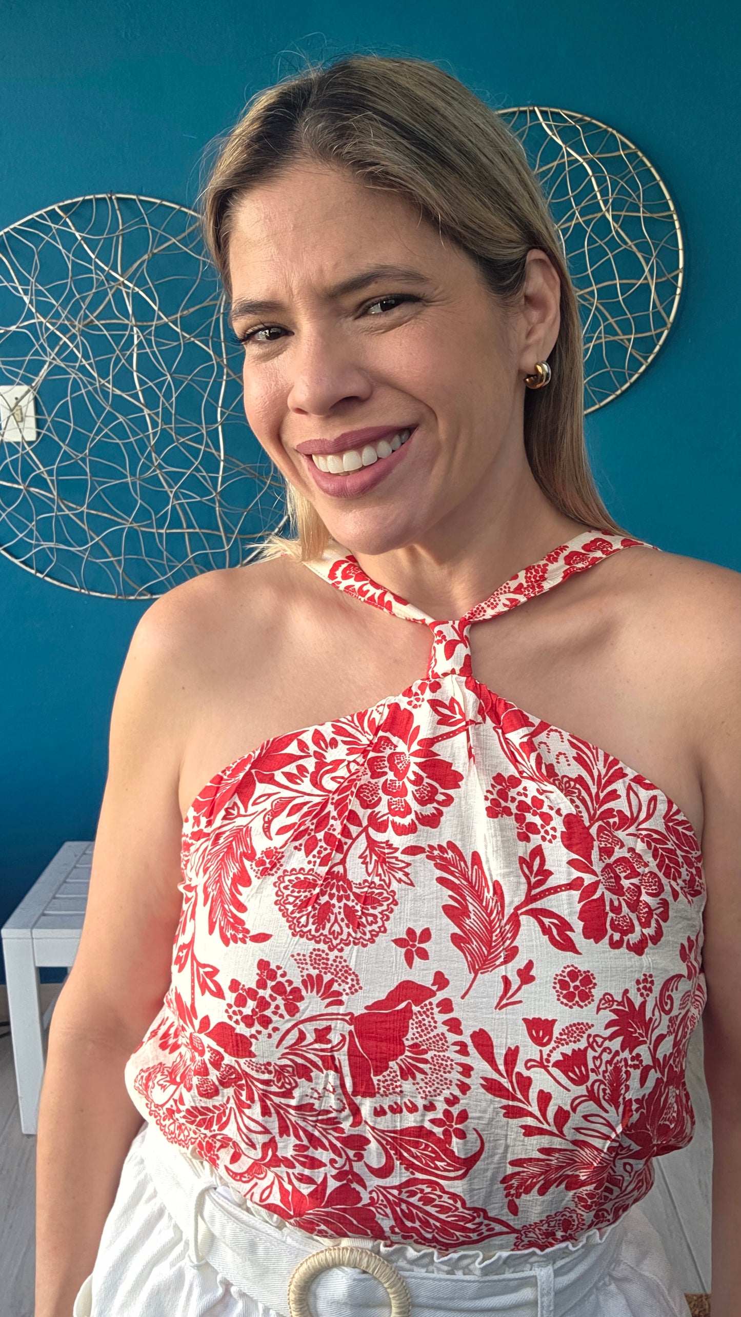 Halter Flowers Top - Red