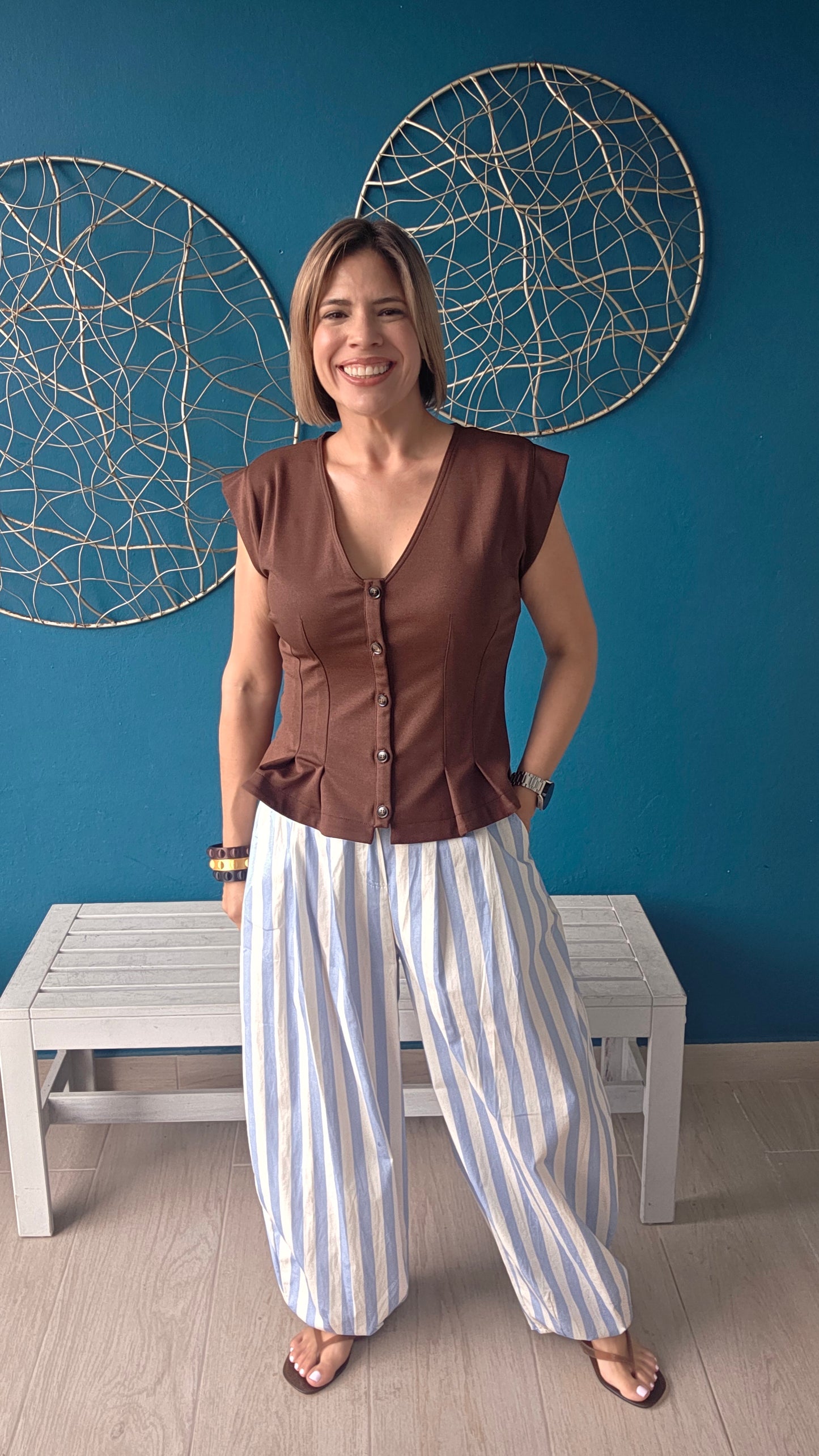 Light Blue and White Stripes Pants