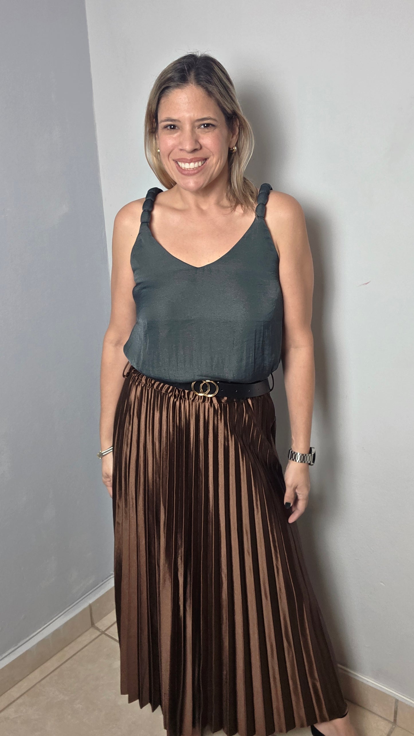 Metallic Pleated Skirt