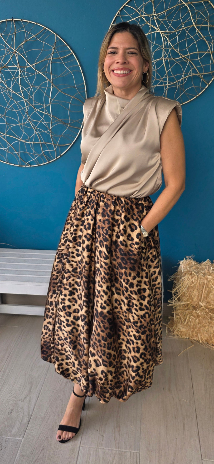 Isabella Leopard Bubble Midi Skirt