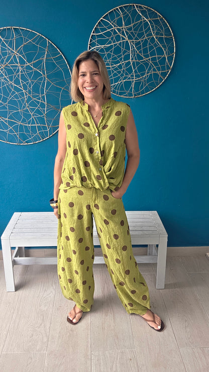 Polka Dot Linen Top
