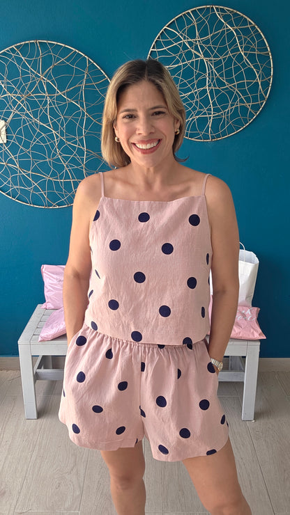 Pink/Navy Polka Dot Short Set