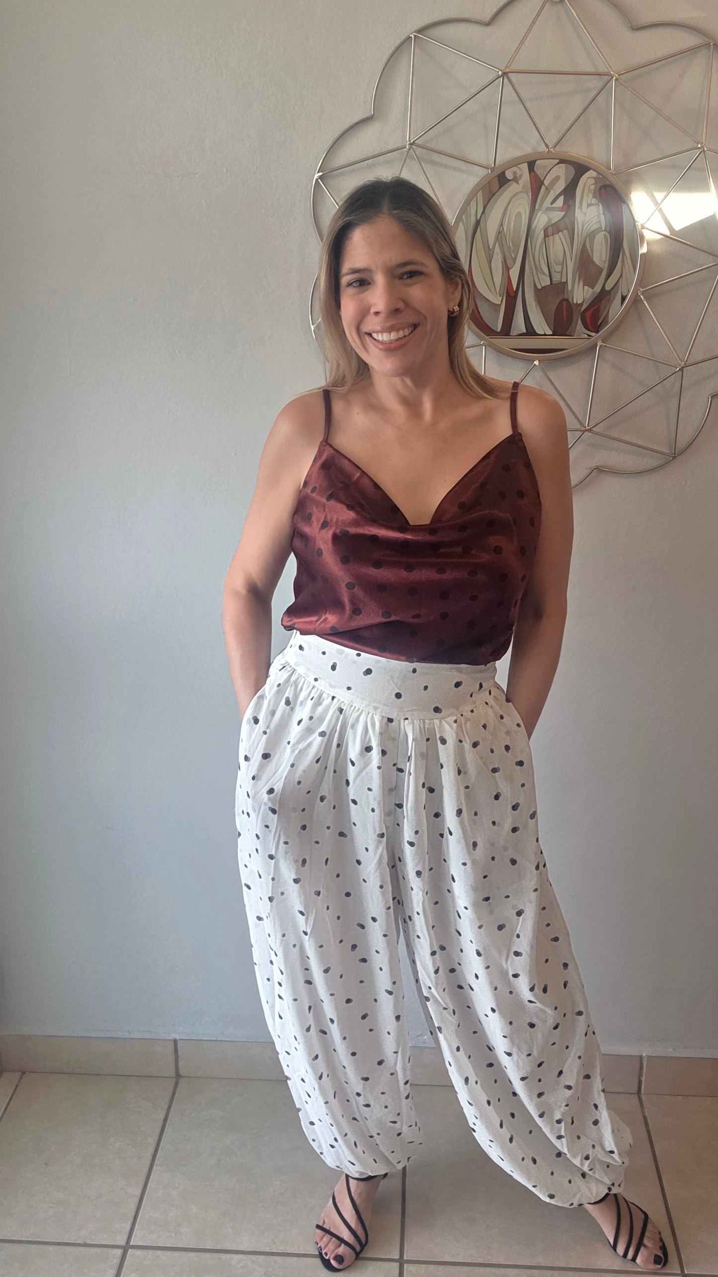 Ivory/Black Polka Dots Aladdin Pants