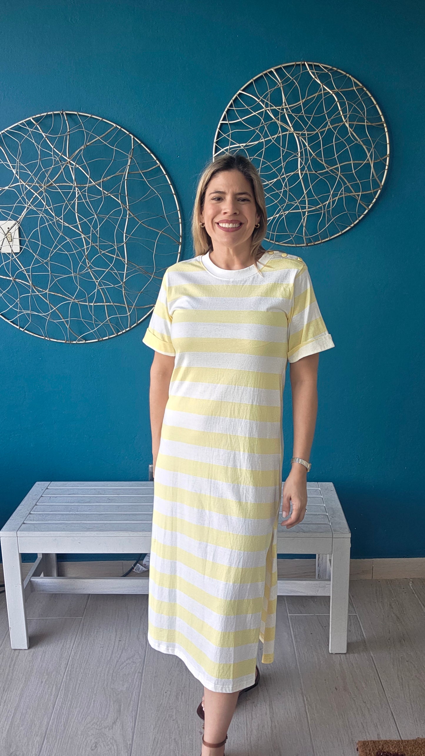 Yellow Stripes Midi Dress
