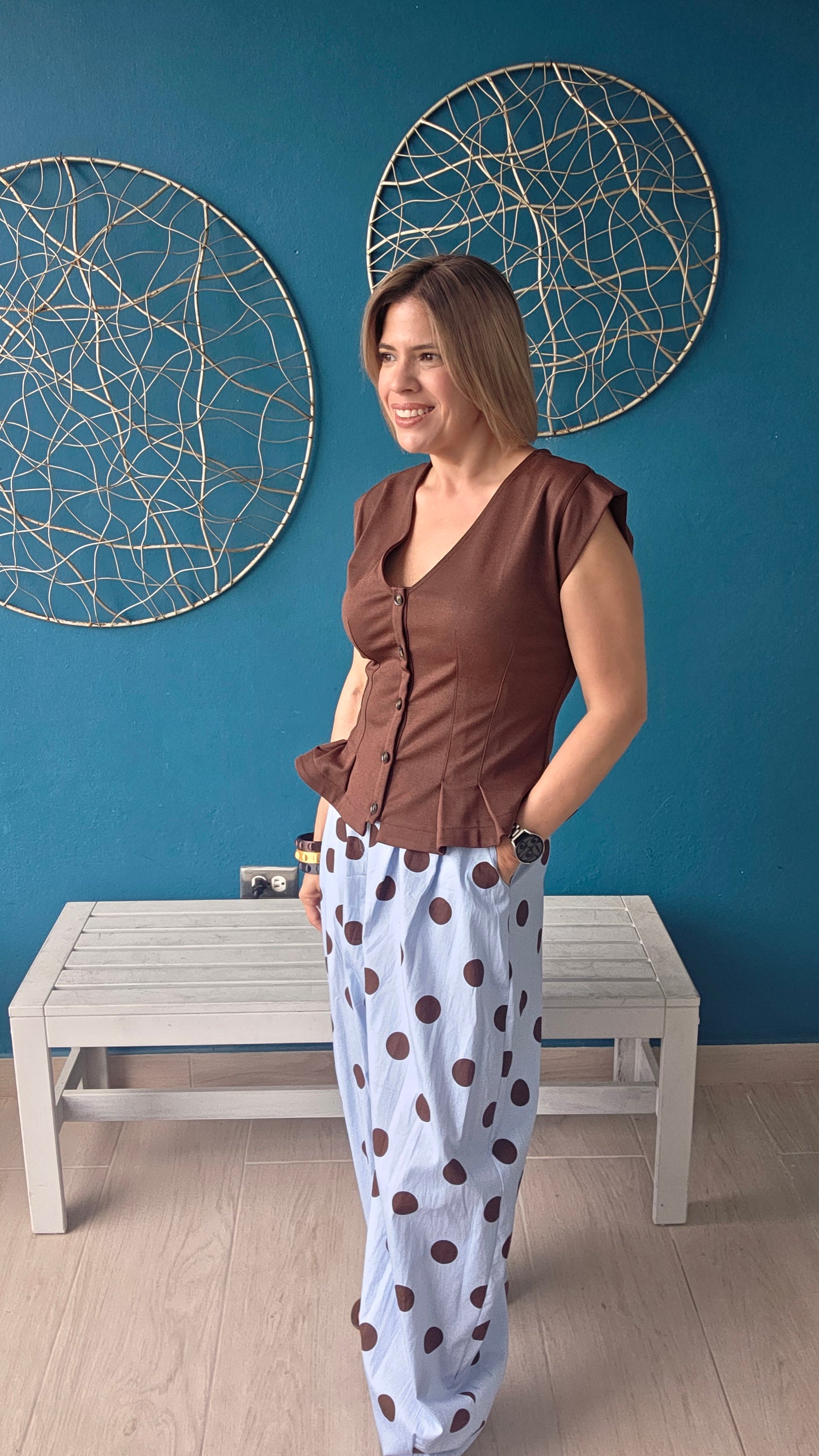 Blue Brown Dots Pants