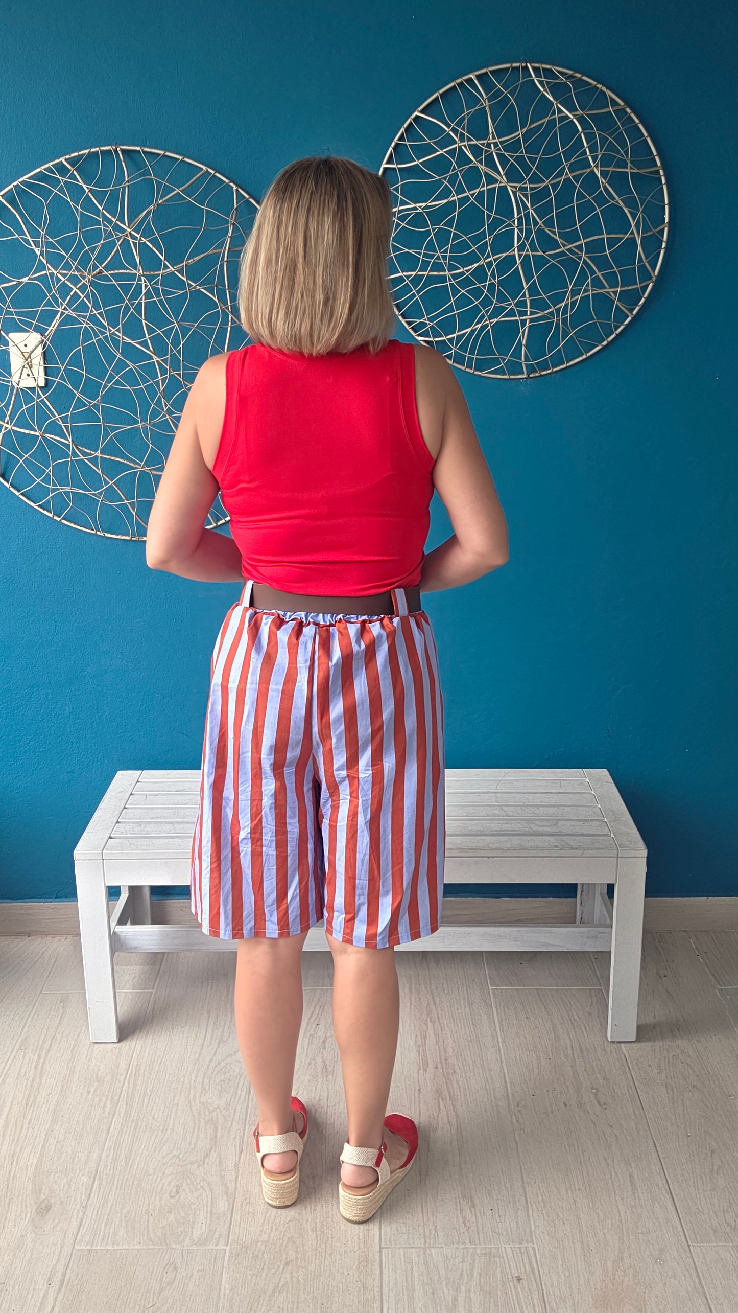 Striped Bermudas with Belt