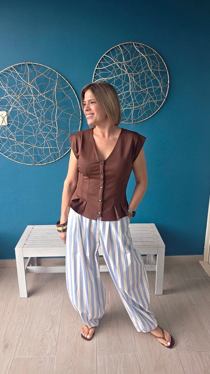 Light Blue and White Stripes Pants