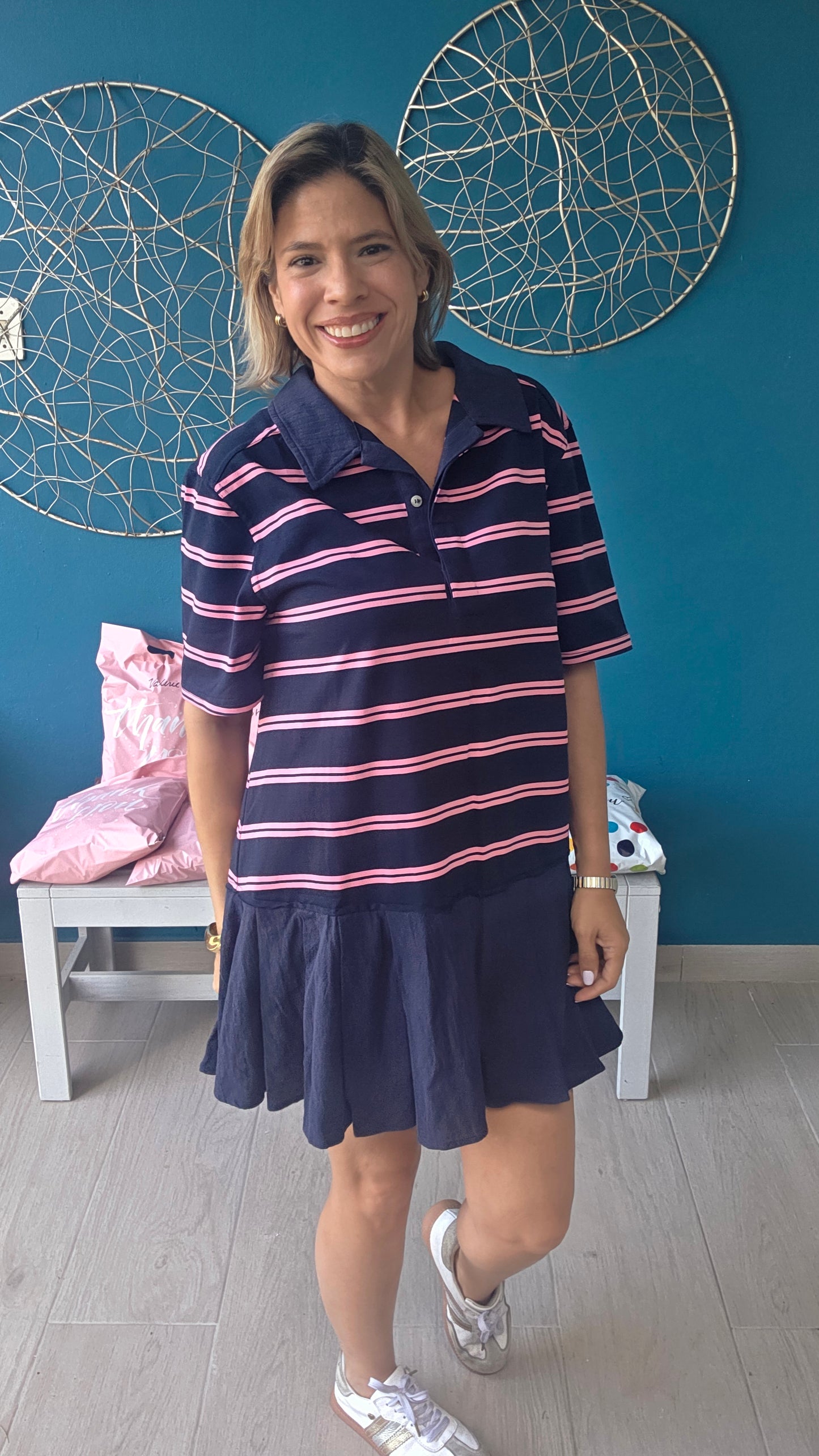 Navy/Pink Polo Striped Mini Dress