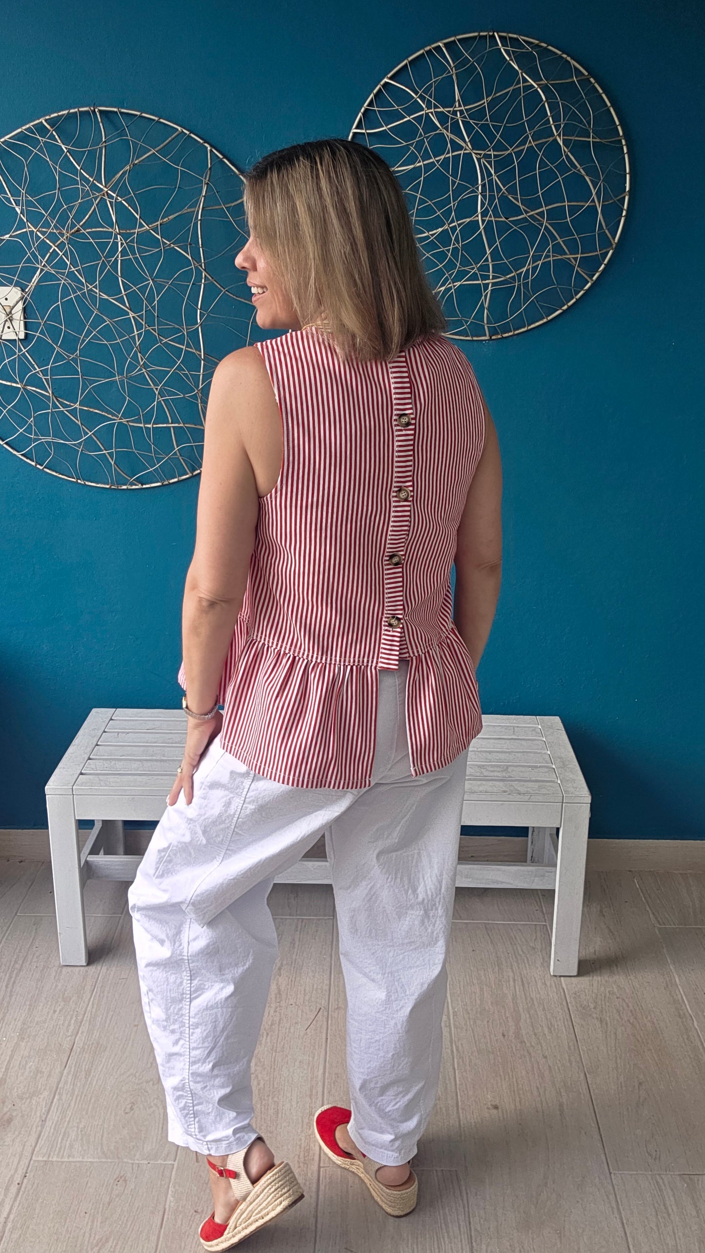 Striped Button Back Top
