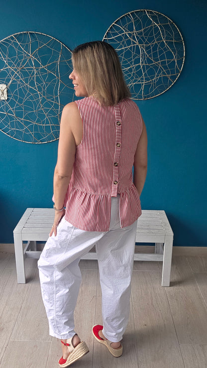Striped Button Back Top