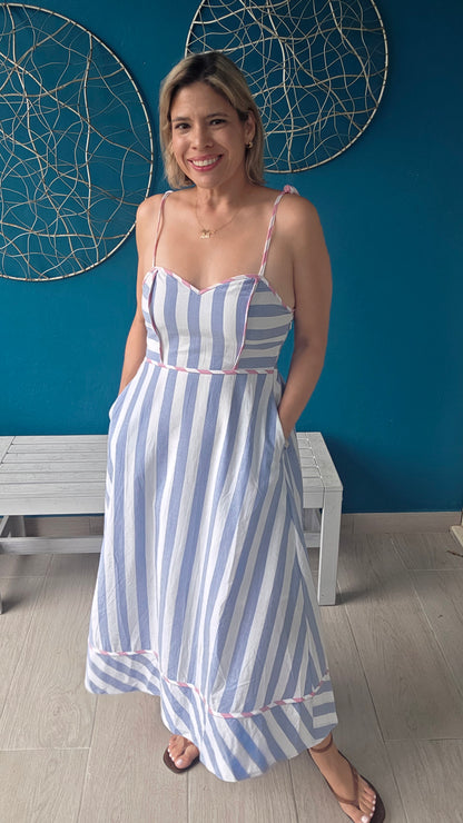 Pink and Blue Midi Dress