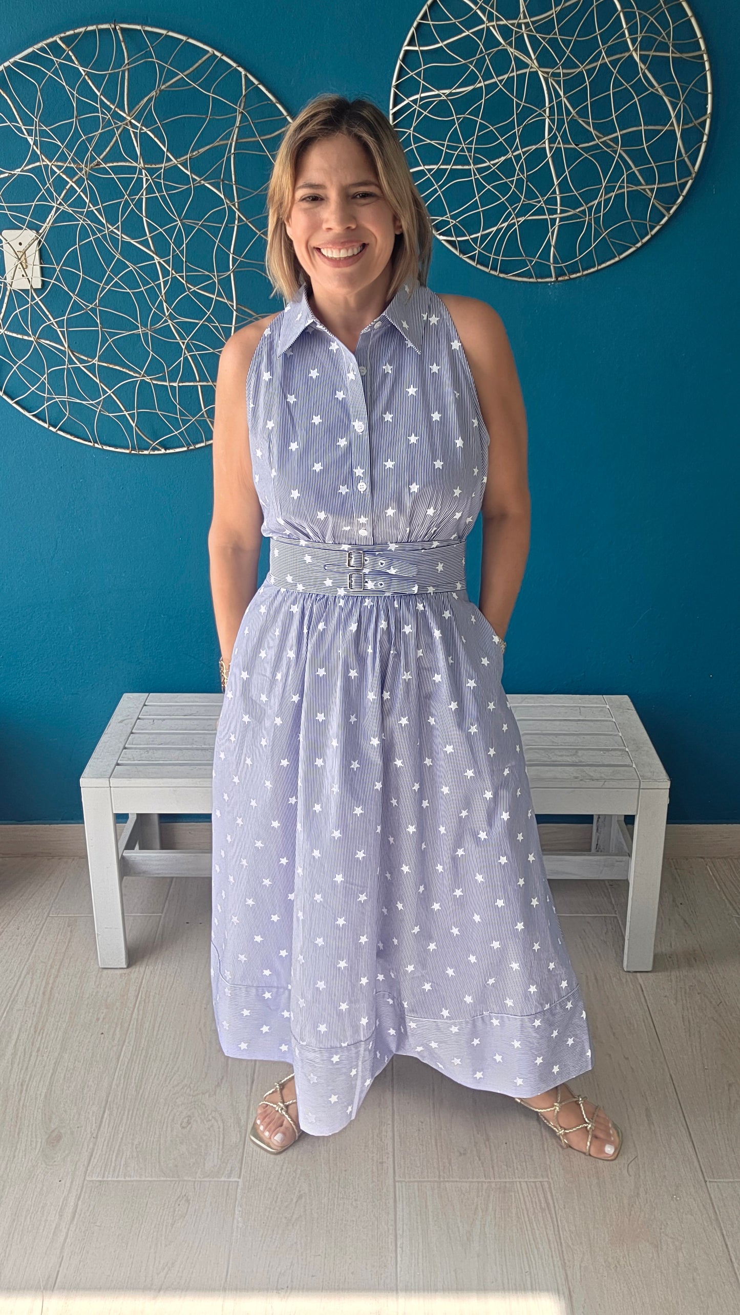 Stripes & Stars Belted Midi Dress