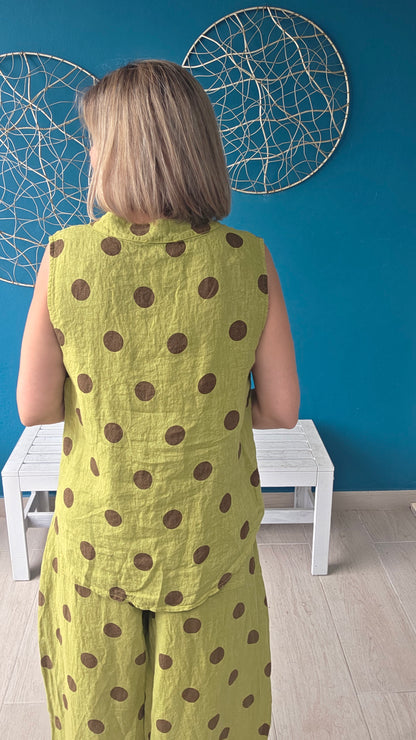 Polka Dot Linen Top