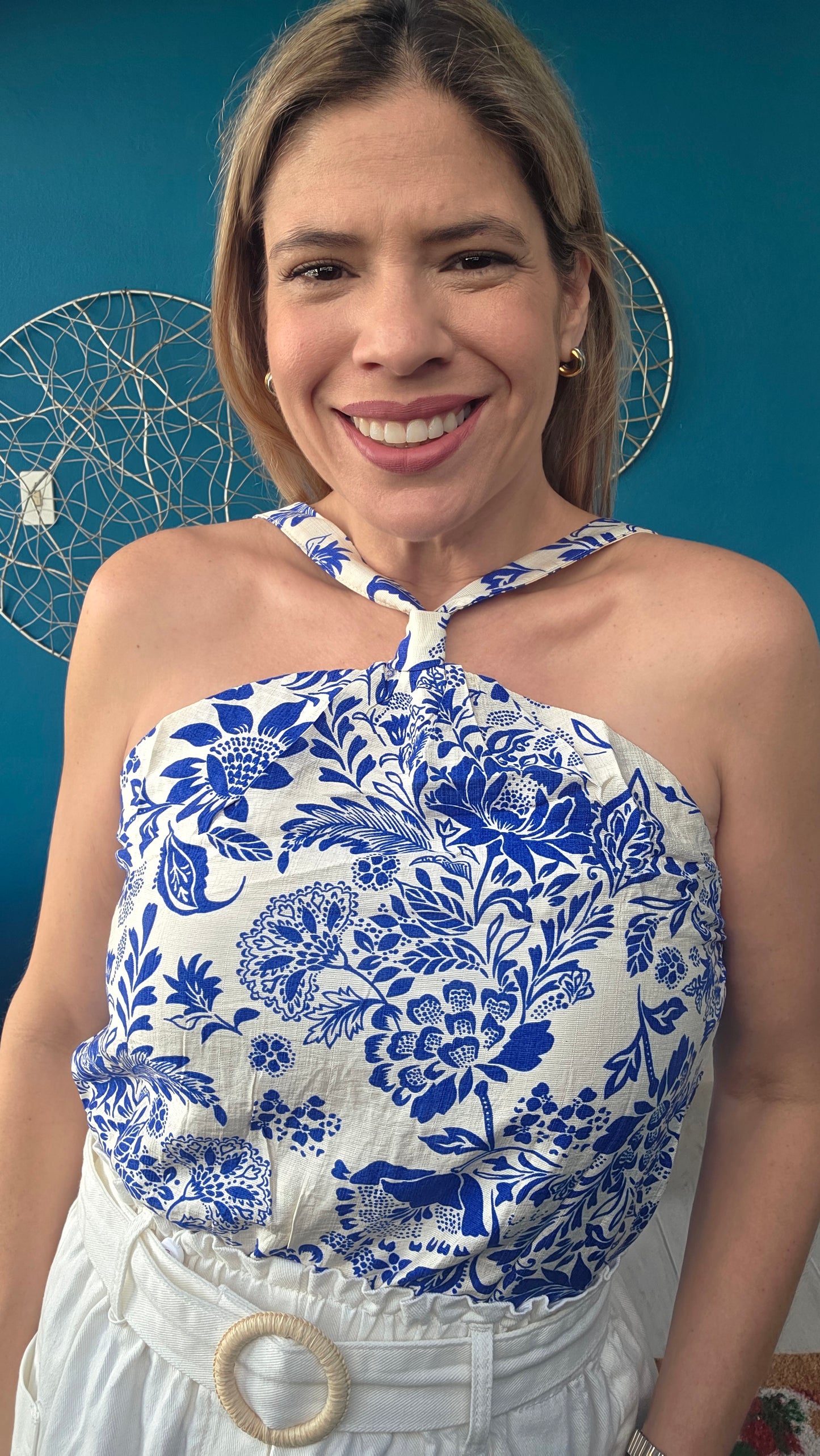 Halter Flowers Top - Blue