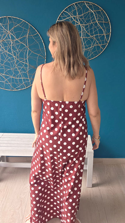 Brown Polka Dots V-neck Maxi Dress