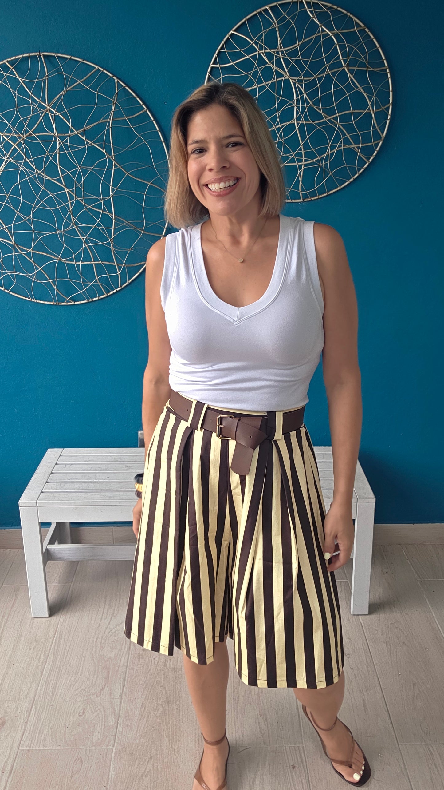 Striped Bermudas with Belt
