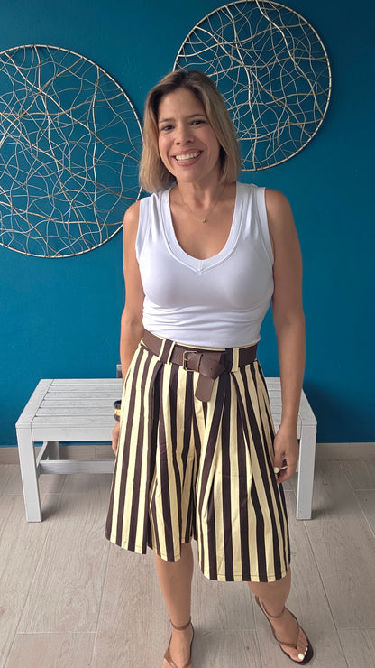 Striped Bermudas with Belt