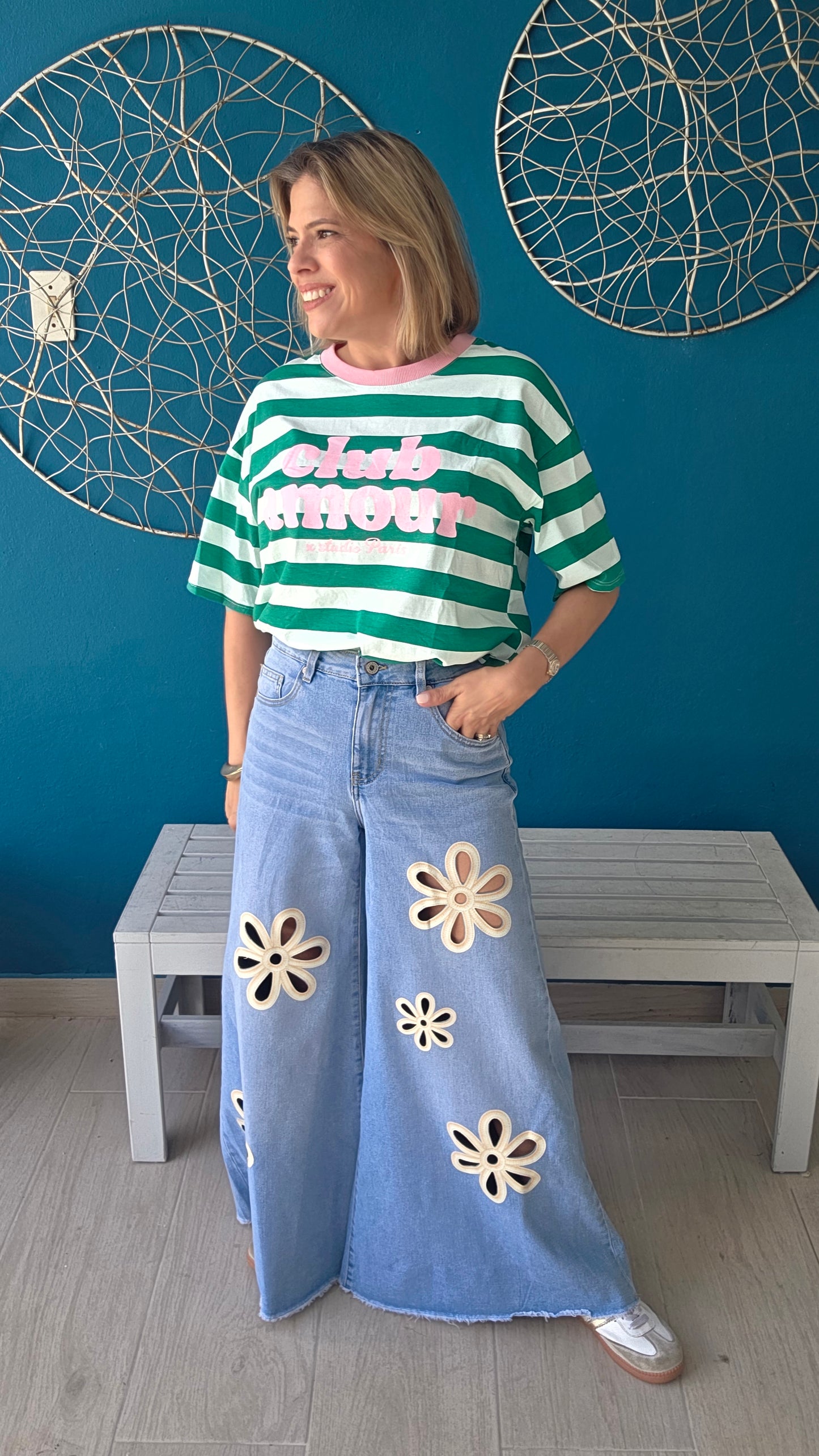 Flower Cut-out Palazzo Jeans