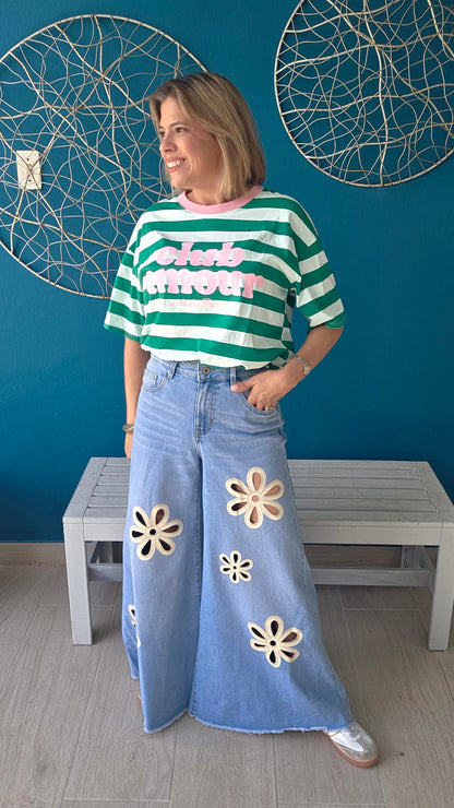 Flower Cut-out Palazzo Jeans