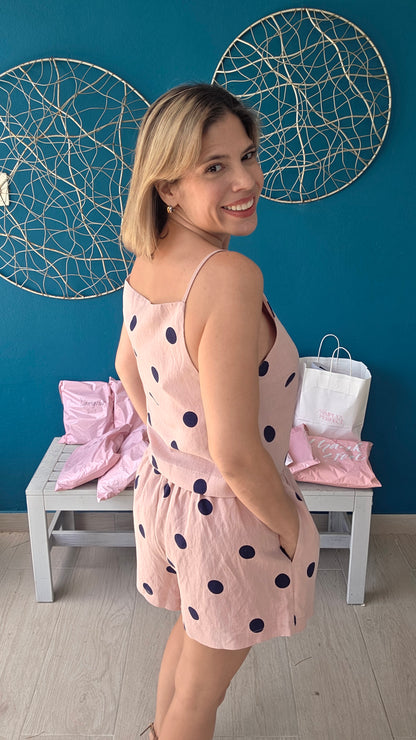 Pink/Navy Polka Dot Short Set