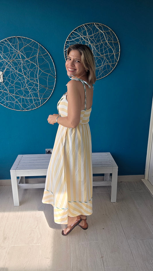 Yellow Stripes Midi Dress