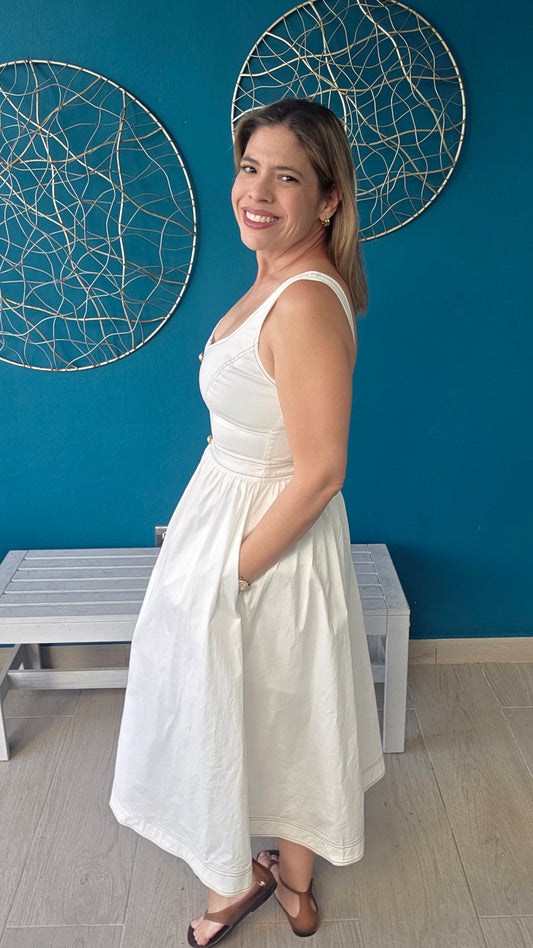 White Button-front Midi Dress