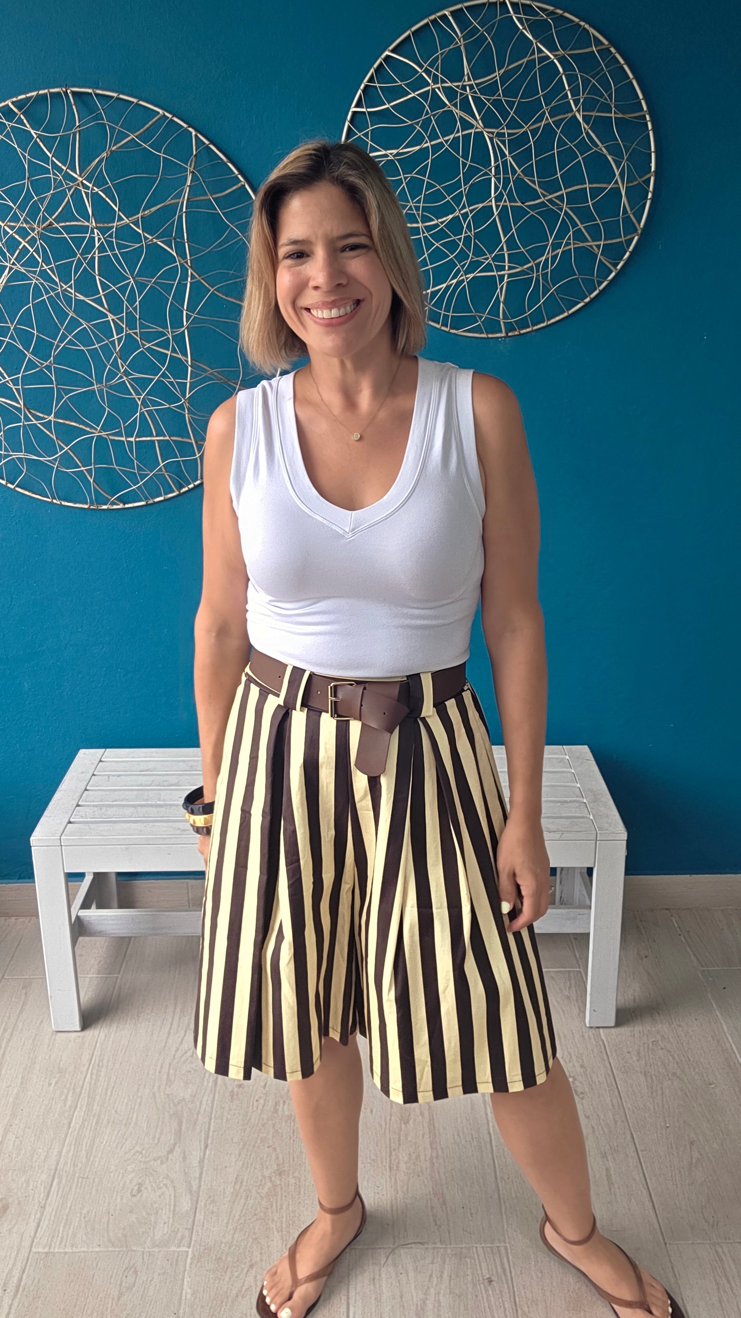 Striped Bermudas with Belt
