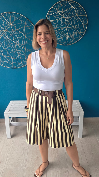Striped Bermudas with Belt