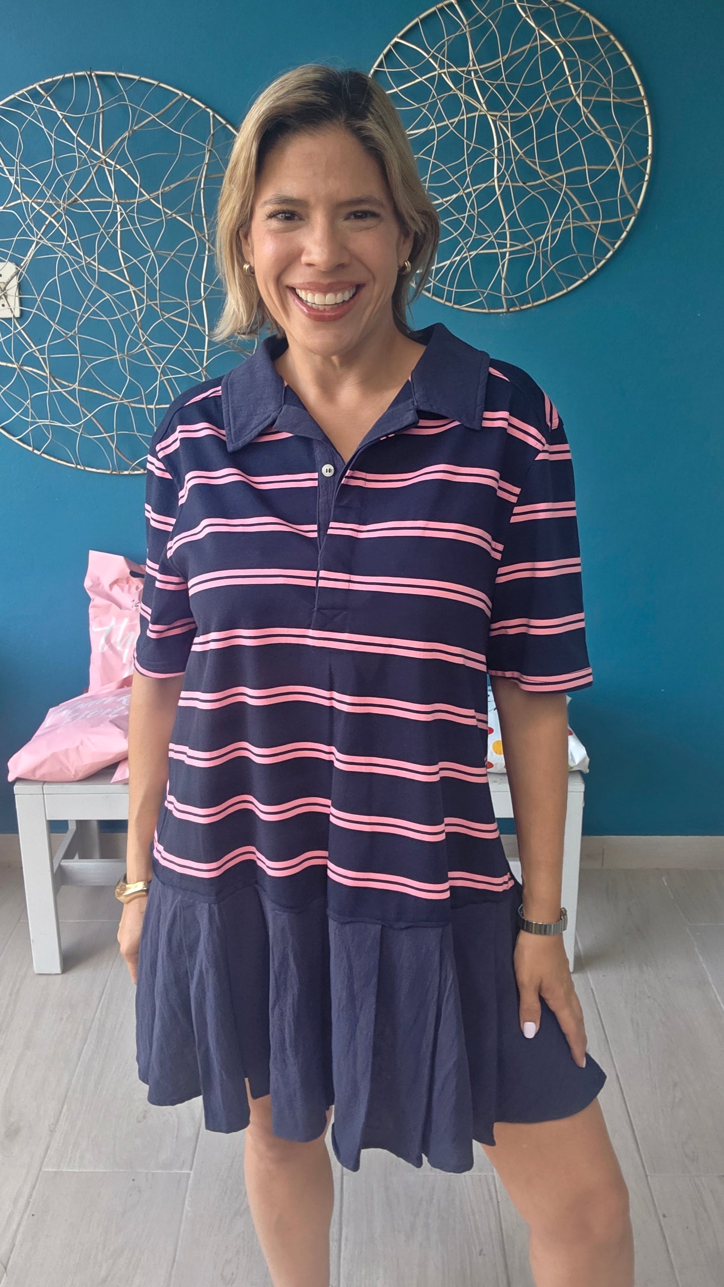 Navy/Pink Polo Striped Mini Dress