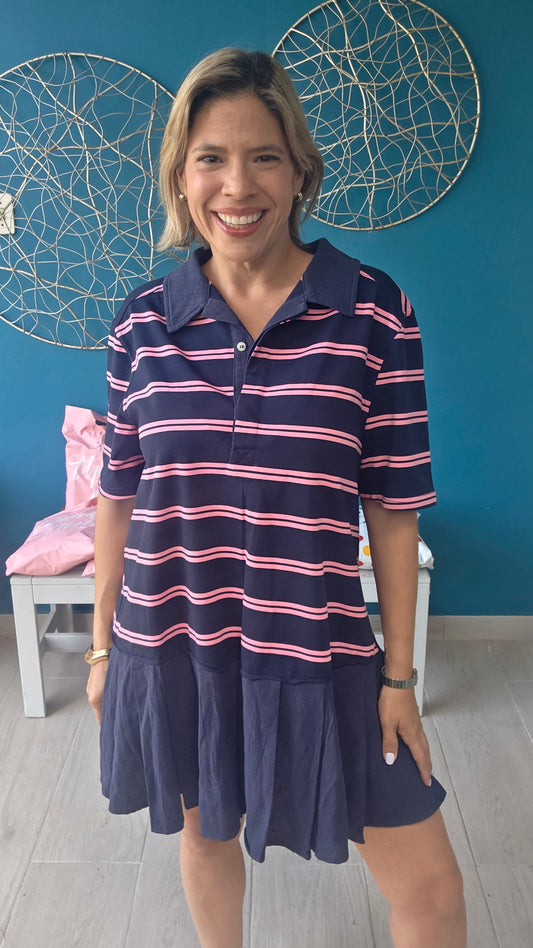 Navy/Pink Polo Striped Mini Dress