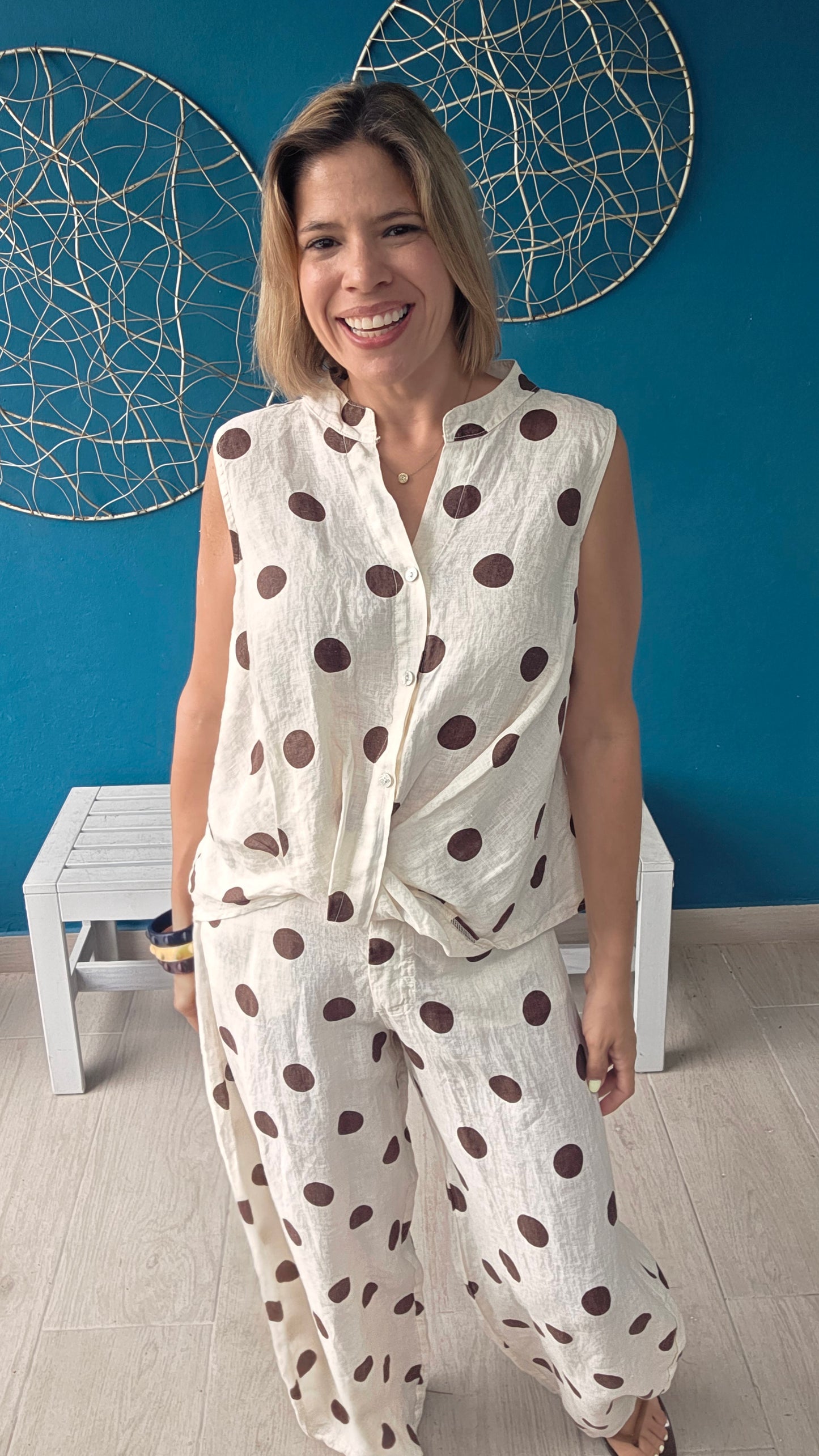 Polka Dot Linen Top