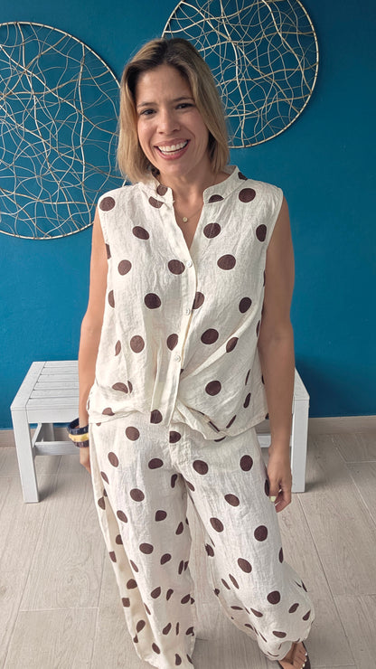 Polka Dot Linen Top