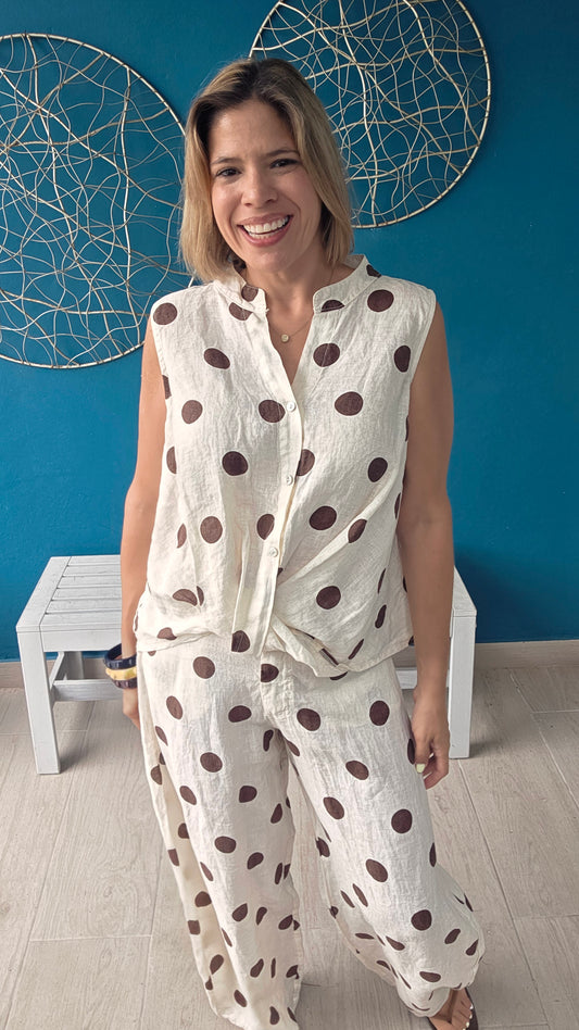 Polka Dot Linen Top