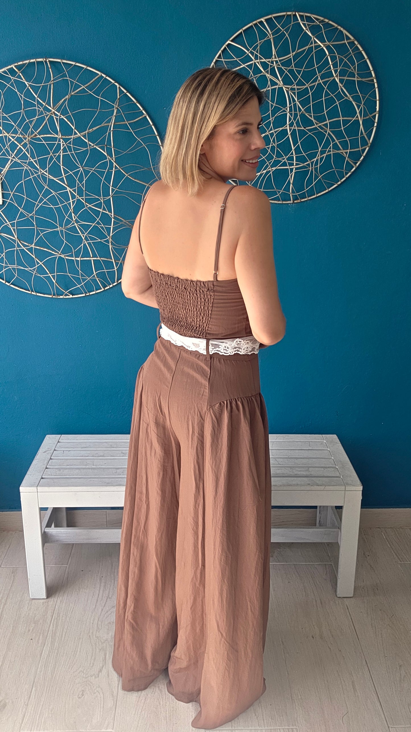 Lace-tie Wide Leg Jumpsuit