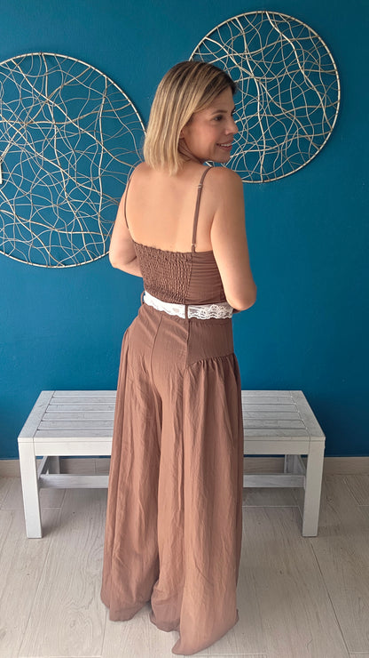 Lace-tie Wide Leg Jumpsuit
