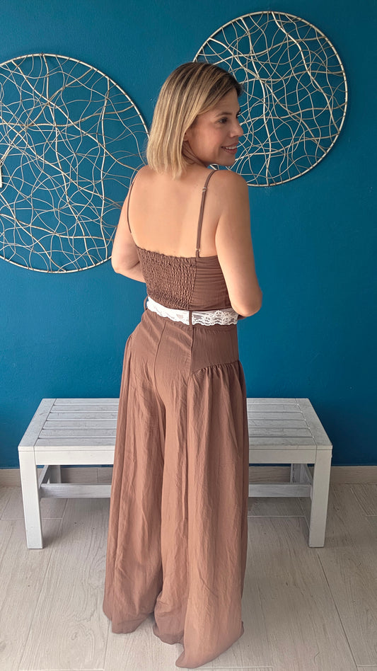Lace-tie Wide Leg Jumpsuit