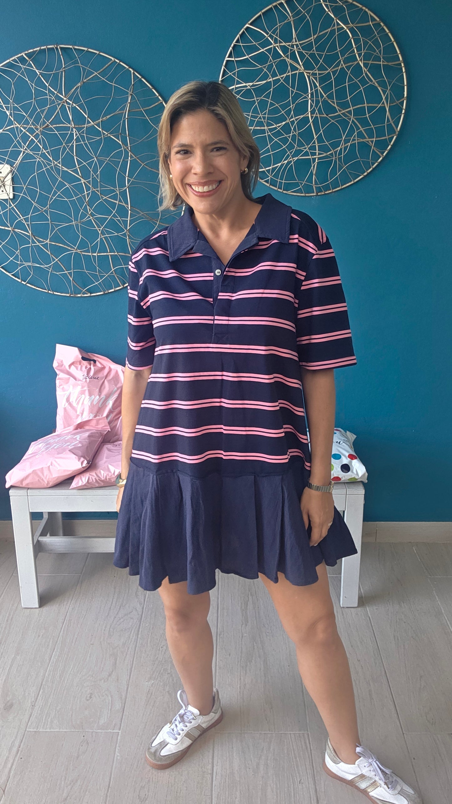 Navy/Pink Polo Striped Mini Dress