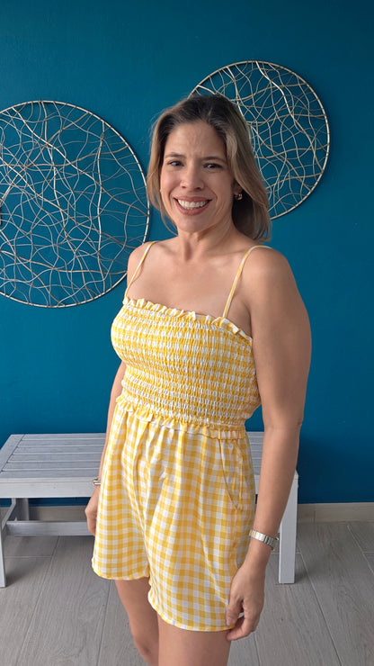 Yellow Ginghan Smocked Romper