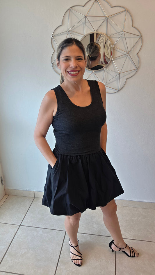 Little Black Bubble Skirt Dress