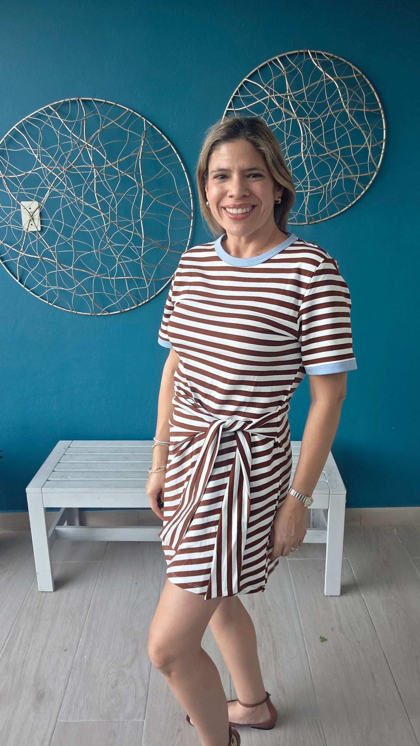 Chocolate Striped Waist Tie Mini Dress ✨