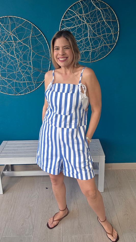Striped Denim Romper