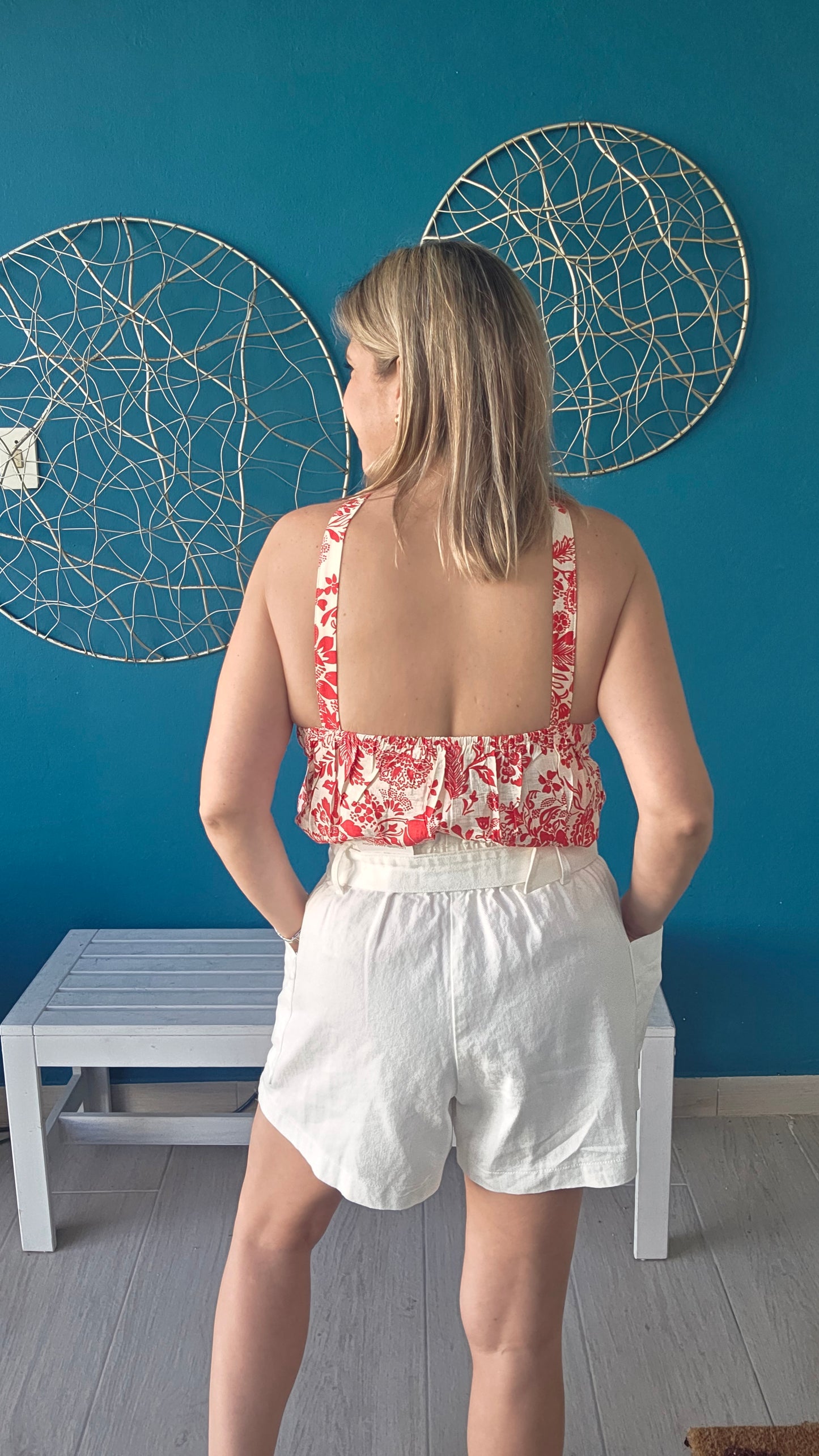 Halter Flowers Top - Red