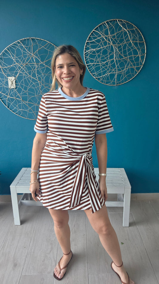 Chocolate Striped Waist Tie Mini Dress ✨