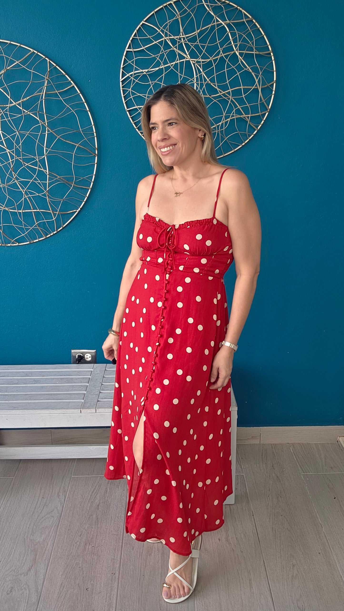 Polka Dot Red Midi Dress