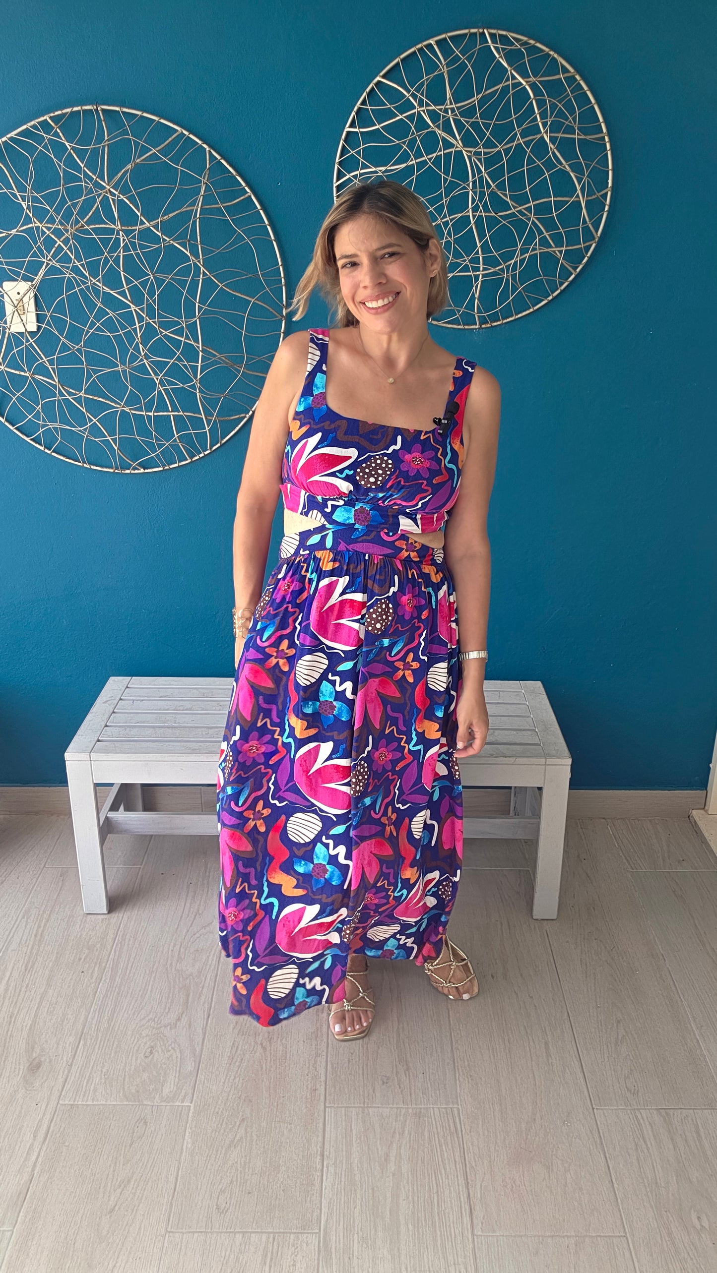 Tie Cut Out Flowers Midi Dress