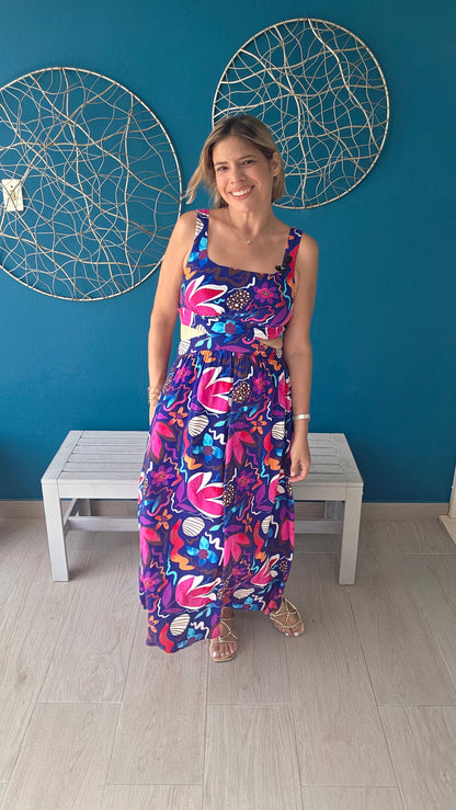 Tie Cut Out Flowers Midi Dress