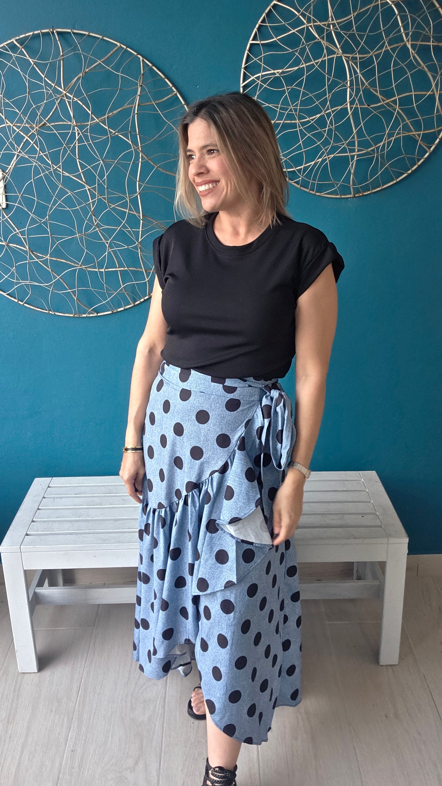 Blue Polka Dots Wrap Skirt