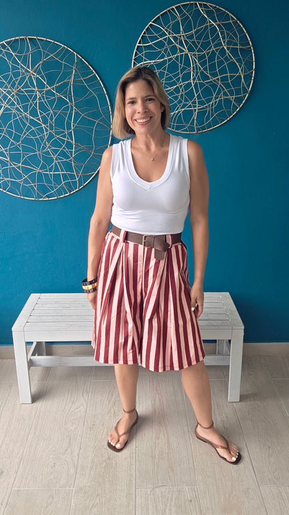 Striped Bermudas with Belt