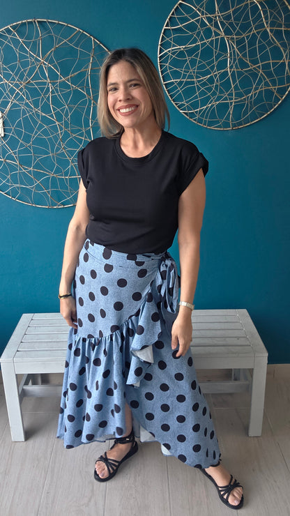 Blue Polka Dots Wrap Skirt
