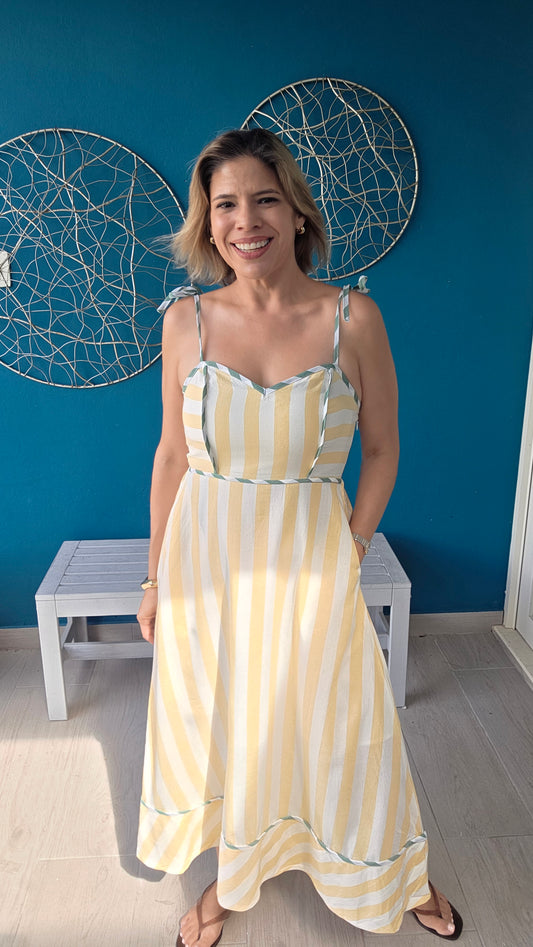 Yellow Stripes Midi Dress